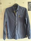 Fred Perry size M blue long sleeve Designer shirt yellow white stripe placket