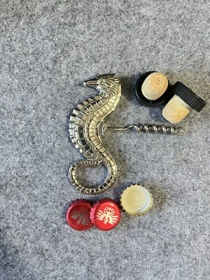 Vtg Chrome Sea Horse Corkscrew & Bottle Cap Opener - Image 1 of 4