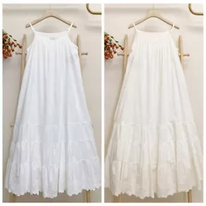 Damen 100 % Baumwolle Full Slips Kleid Verlängerung Petticoat Spitze Ausschnitt locker langes Kleid - Bild 1 von 11
