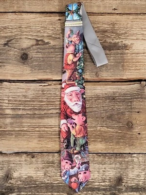 Ralph Marlin Christmas Harley Davidson 领带 Santa Hog 1992 聚酯纤维领带 — 第 1/4 张图片