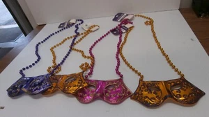 Menge 4 Authentische Karneval Perlen Halsketten Lila Orange Rosa Masken Lot #21 - Bild 1 von 3