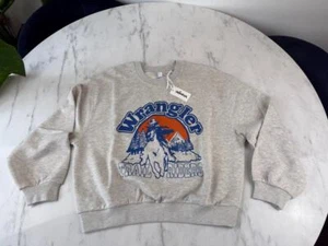 Wrangler Oversized Sweatshirt Womens Small Cowboy Graphic Long Sleeve Oat Mele - Picture 1 of 6