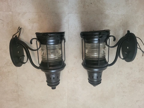 pair antique porch lights black metal glass Cover