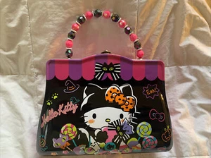 Sanrio HELLO KITTY Halloween Tin Purse Purple Beaded Metal Box 7.5" x 5.5" New - Picture 1 of 3