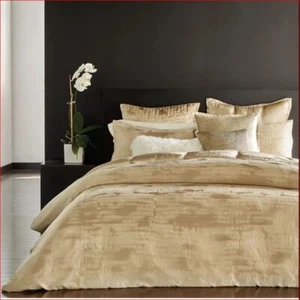 Donna Karan Vapor 3P Full queen Duvet cover Shams Set Gold - Picture 1 of 5