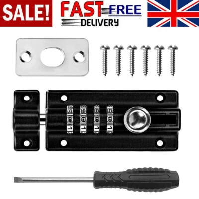 4 Digit Combination Slide Keyless Lock Security Bolt Garden Door Shed Gate - Image 1 of 4