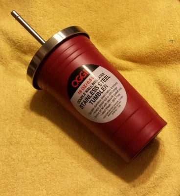 Novo!OGGI 16oz Copo de Aço Inoxidável DoubleWall com Canudo de Aço Inoxidável Rosa - Imagem 1 de 2