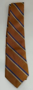 Hickey Freeman Necktie Men's Orange Striped 100% Silk Handmade Classic Designer - Picture 1 of 9