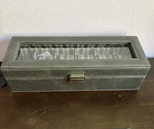 Gray  Plaid Pleather Brooks Brothers Watch Case For 6 Watches 13"x4.5"x 3.5" - Picture 1 of 8