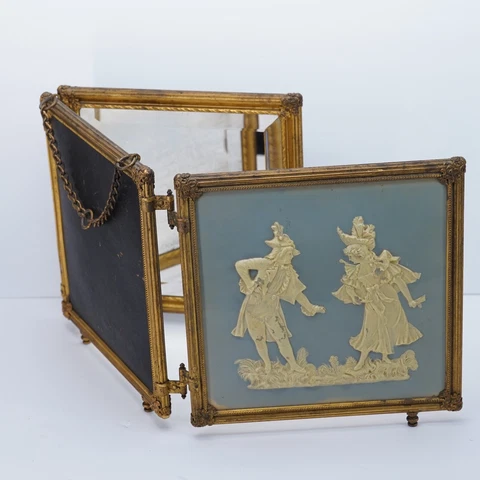 Antique Triple Folding Travel Dresser Wall Mirror 1890s Victorian Era Cover