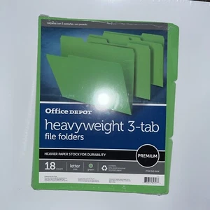 Office Depot Heavyweight 3-Tab File Folders, Letter Size, 18 Count, Green, New - Picture 1 of 2