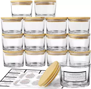 15 Pack 4 OZ Clear Glass Candle Jars with Airtight Bamboo Lids for Making Candle - Picture 1 of 12