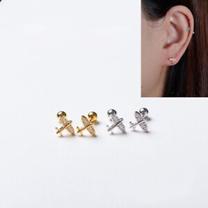 1PC stainless steel CZ Tragus Cartilage helix aeroplane ear stud Earring  20G