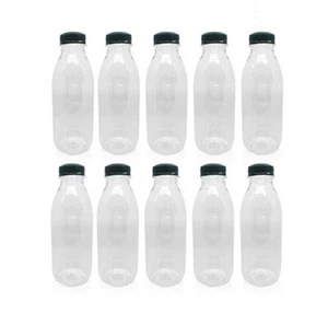Empty Juice Bottles Clear Plastic Milk Containers with Black Tamper Evantend Cap - Picture 1 of 1