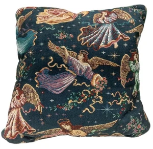 Angels Tapestry Throw Pillow Square 15" Green Multi-colored Stars Floral - Picture 1 of 11