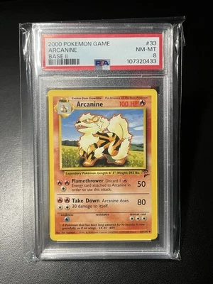 Pokémon TCG Arcanine Base Set 2 33/130 Regular Unlimited Uncommon PSA 8 - Image 1 of 2