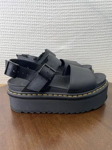 Dr. Martens Voss Quad Platform Sandal Black Hydro Leather Womens Size US 8 EU 39 - Picture 1 of 13