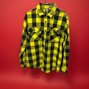 Clench Vtg Mens Flannel Shirt Jacket L Yellow Black Plaid Extra Side Pockets Ski - Picture 1 of 24