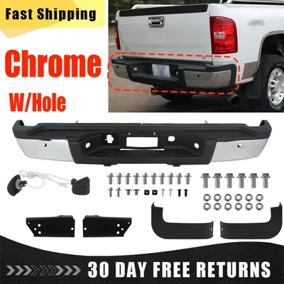 Parachoques trasero cromado para Chevy Silverado Sierra 2500 3500 HD 2007-2010 con orificio Foto 1 de 4