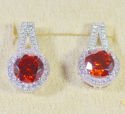 SIMULADO LARANJA SAFIRA-CZ DIAMANTE SIMS-HALO-GOTA ORELHAS-PÓS-RHOD/PRATA ESTERLINA - Imagem 1 de 4