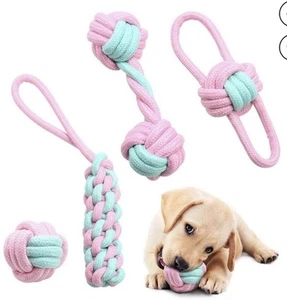 Puppy Toys For Teething Small Dogs 4 Pieces Small Dog Rope Chew Toys , Squeaky - Picture 1 of 4