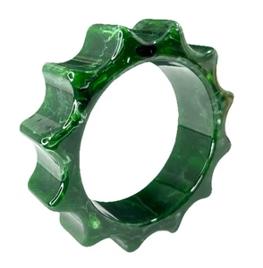Sawtooth Lucite Bangle Bracelet Green Marbled Retro ZigZag Chunky Spikes - Picture 1 of 10