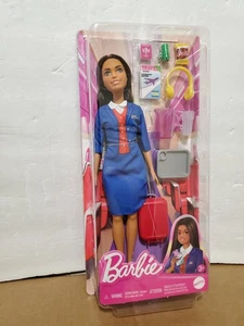 Barbie Flight Attendant Brunette Fashion Doll in Removable Blue Uniform 19473525 - Picture 1 of 6