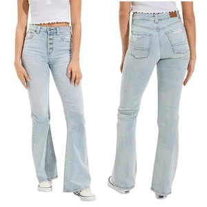 Jeans American Eagle tiro súper alto acampanados elásticos botón mosca 4 27x30 LEER DESCRIPCIÓN - Imagen 1 de 8