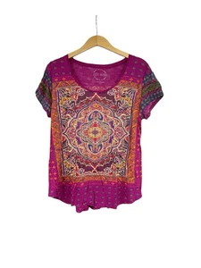 Lucky Brand Loose Fit Boho Print Grafik T-Shirt Burgund Damen Large - Bild 1 von 6