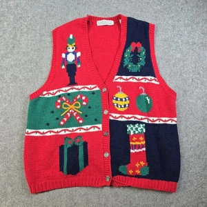 Vintage Karen Scott Cardigan Vest Womens 2X Red Christmas Sweater Nutcracker 90s - Picture 1 of 17