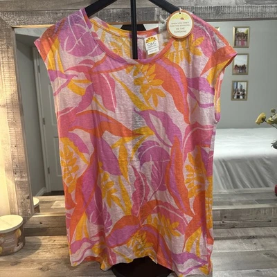 C&C California 100% Linen Top Women's Size M Tropical Floral Button Back - Image 1 of 4