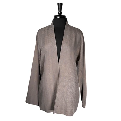 Chaqueta para mujer Eileen Fisher L gris topo seda lino tejido texturizado kimono Foto 1 de 4