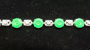 JADEÍTA VERDE ESMERALDA ~ 10 discos Pi + diamantes ~ pulsera de oro blanco de 18 quilates ~ estado ~ ¡GUAU! - Imagen 1 de 12