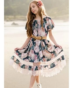 Joyfolie Arella Floral Lace-Trimmed Dress Size 14 in cool watercolor green/pink - Picture 1 of 18