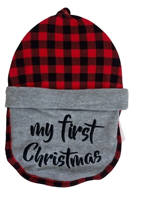 Baby Essentials Babero Sombrero Mi Primera Navidad Bebé Cuadros Rojo Set de Vacaciones Foto 1 de 4