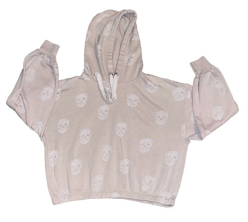 VETEMENTS Vintage Havana Felpa Donna Piccoli Teschi Pullover Top Beige Felpa con Cappuccio (C14)