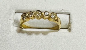 K18 18K Japan Yellow Real Gold Real Diamond Ring with .27 Carat Fits 7/7.5” 2.8g - Picture 1 of 24