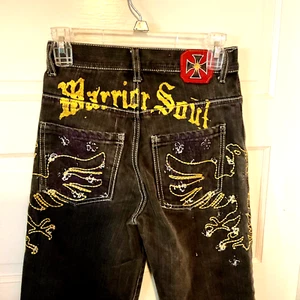 Attitude Gold Boys Black Warrior Soul Denim Jeans With Embroidery, Size 12 - Picture 1 of 7