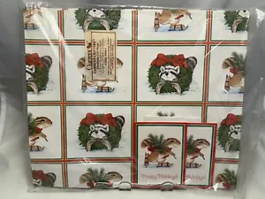 Carta da imballaggio natalizia Critters Current 1985 vintage 2 fogli + carte 24x30" - Foto 1 di 4