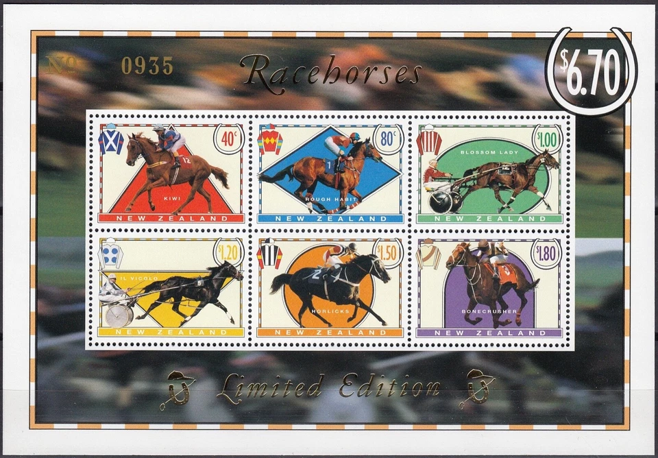 NEW ZEALAND 1996 Racehorses, Limited Edition Miniature Sheet MNH - Image 1 of 1