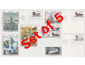 TurtlesTradingPost- Duck Decoys 1985 #2138-41 FDC Colorano Silk Cachet - All 5 - Picture 1 of 4