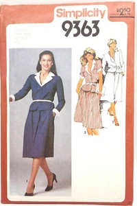 1940s Style Dress Belted Two Piece Skirt Top 1980 Simplicity 9363 Size 6 8 UnCUT - Picture 1 of 2