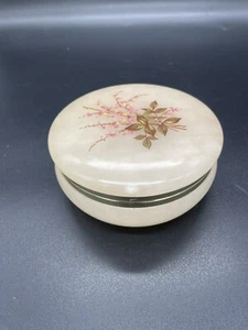 Vintage Alabaster Trinket Box Hand Painted Flowers Jewelry Box Made In Italy - Picture 1 of 7