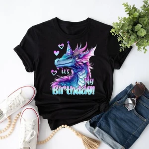 It's My Birthday Dragon Party Cute Girls Dragons Lover Theme T-Shirt - Picture 1 of 20