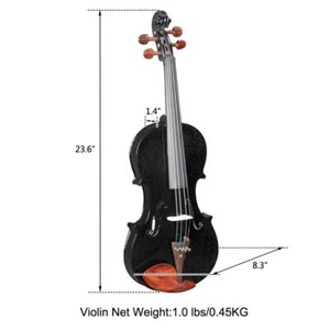Glarry 4/4 Black Violin Set w/ Case+Bow+Rosin+Shoulder Rest+Cloth+Tuner - Picture 1 of 6