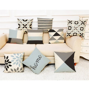 Geometric Pattern Printed Throw Pillow Brief Linen Blend Cushion Living Office