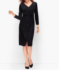 Talbots Plus VELVET BLACK JACQUARD SHEATH DRESS, Size 0X Petite - Picture 1 of 12