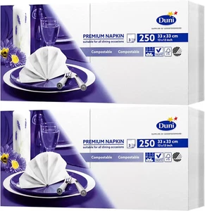 Duni Premium 3-Ply White Paper Napkins, 33cm (2 Pack, 500 Napkins) - Picture 1 of 6