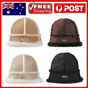 Womens Ladies UGG Australian Premium Sheepskin Wool Shearling Ultra Bucket Hat - Picture 1 of 12