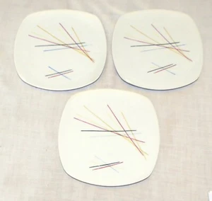 Rosenthal Alemania TRES placas cuadradas redondeadas de 6,75 pulgadas - Patrón de líneas de colores - Imagen 1 de 2